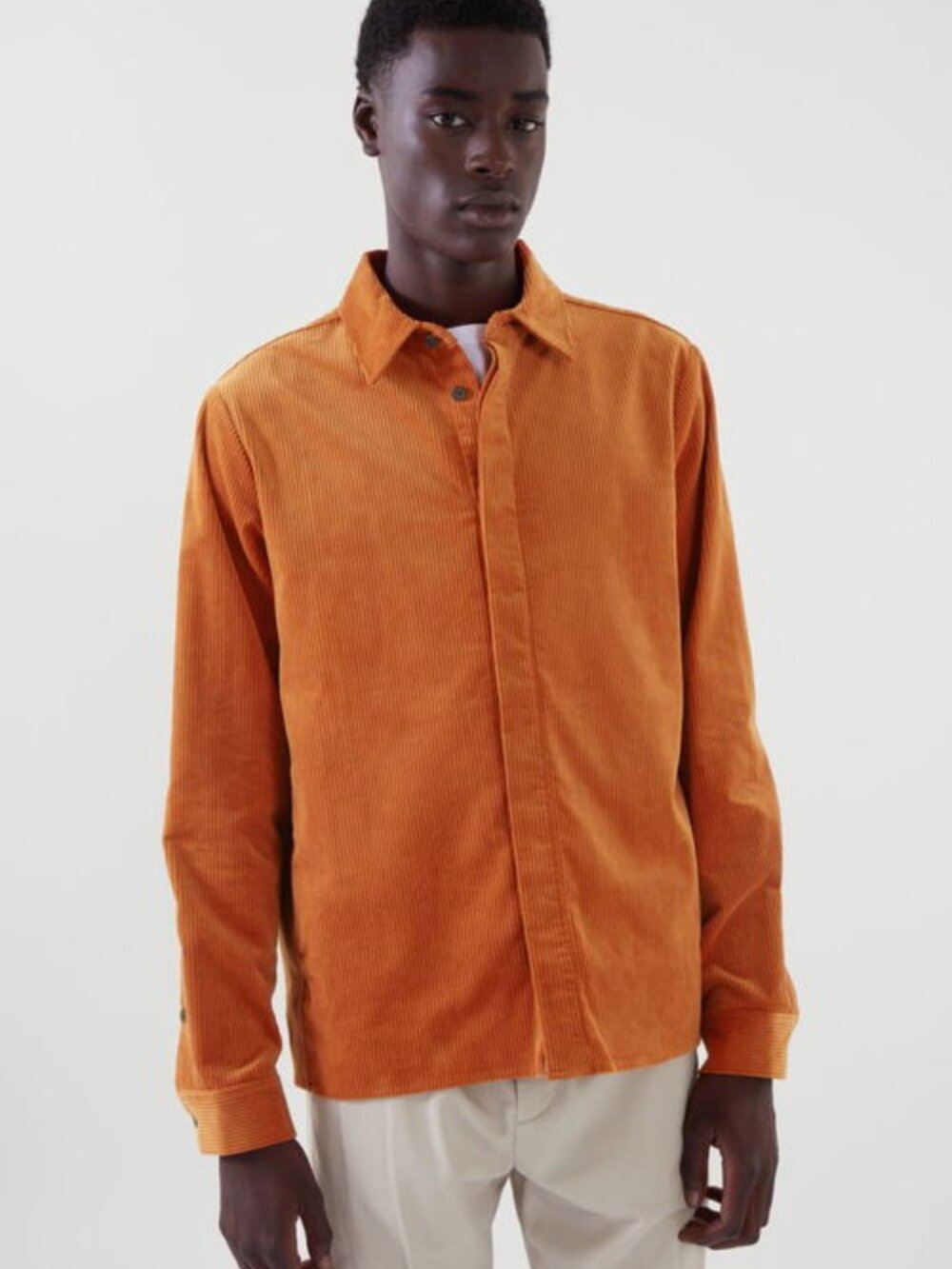 COS Relaxed-Fit Corduroy Overshirt in Orange Size XL